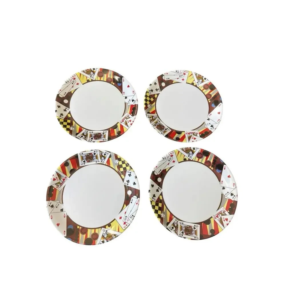 Gibson Casino Poker Chips Playing Cards Salad Plates Set of 4 Vegas Party Decor